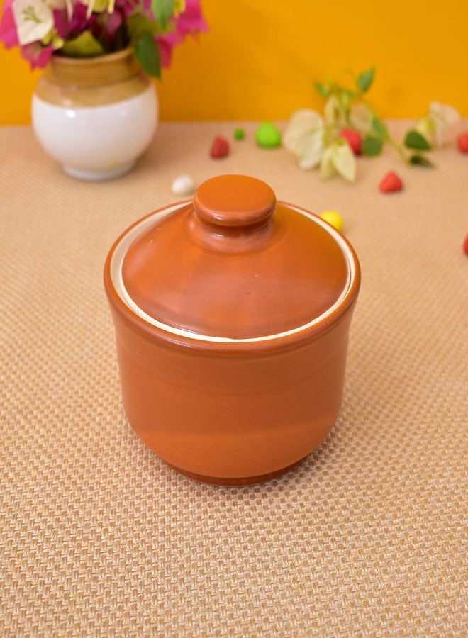 KunhaR Multipurpose Ceramic Donga - Terracotta Plain | 270 ML Lidded Serving Donga | Microwave & Dishwasher Safe | Ideal for Gravy, Dal, Curry & More - Image 1